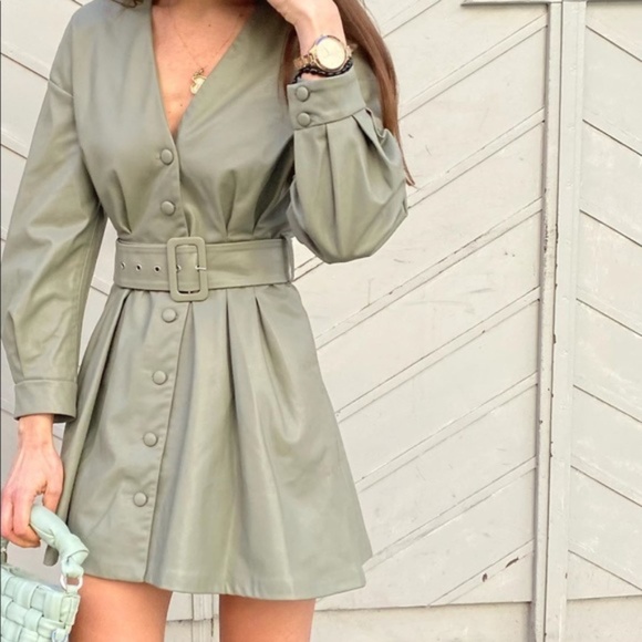 “L” Zara Light Khaki Faux Leather Dress NWT - Picture 2 of 16